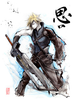 cloudstrife-appreciation:  Artist: MyCKs Title: &ldquo;Cloud from Final Fantasy Sumi style&rdquo; (top) and &ldquo;Sephiroth and Cloud Sumi and watercolor&rdquo; (bottom) This looks amazing!