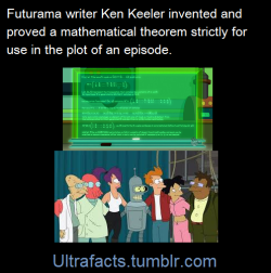 ultrafacts:The Futurama theorem is a real-life mathematical theorem invented by Futurama writer Ken Keeler (who holds a PhD in applied mathematics), purely for use in the Season 6 episode “The Prisoner of Benda”. (Fact Source/more info) Follow Ultrafacts