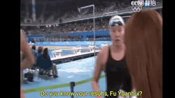 ene-chan-desu:  platanerx:  micdotcom:  Watch: Chinese swimmer Fu Yuanhui had no idea she won a Bronze medal   me when i do something right and thought i fucked up  Yeah! She’s actually very nearsighted so when she looks at the board she can only see