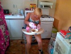 abjane:  Daddy locked me into the highchair and my mittens then fed me yucky baby food! 
