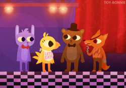 toy-bonnie:Decided to draw the FNaF crew in the NitW style - not because I’m watching NitW playlists or anything.