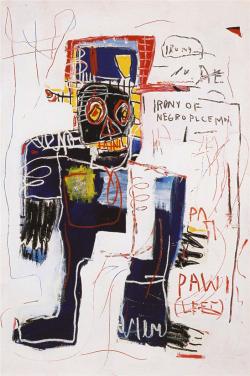 exam:   “Irony of the Negro Policeman” by Jean-Michel Basquiat  Basquiat’s Irony of Negro Policeman is a sharp critique on members of his own race. By depicting a Negro policeman, he is making a conscious effort to show how African-Americans are