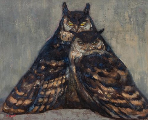 arsvitaest:Paul Jouve, Pair of Eagle-Owls, ca. 1927, oil on cardboard