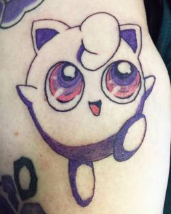 Jigglypuff!  Thanks hun.  #tattoo #pokemon #jigglypuff #tattooapprentice #chelsea #ravenseyeink #purple  (at Raven&rsquo;s Eye Ink)
