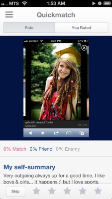smathmouth:  IM LAUGHING SO HARD THIS PERSONS OKCUPID PROFILE PHOTO IS AN ACTUAL SCREENSHOT OF A GOOGLE IMAGE SEARCH FOR ‘GIRLS WITH DREADS’ 