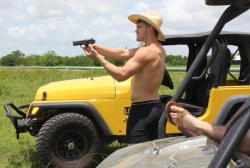 Clay shooting a gun in his underwear like any self respecting, heterosexual, texan boy would.