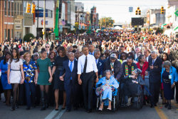 internal-ascension:inothernews:President Obama, Representative John Lewis and others march toward the Edmund Pettus Bridge in Selma, Alabama on Saturday, marking the 50th anniversary of Bloody Sunday attacks, during which 17 protesters — including Rep.