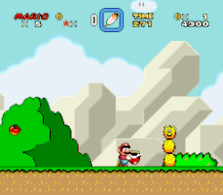 suppermariobroth:  In Super Mario World, hitting the very top of a Pokey’s head with a thrown object will display an animation of its head falling off, while not actually harming the Pokey itself.