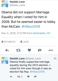 nillia:  Just as ‘08 and ‘12 Obama “evolved” on marriage equality, Hillary has recently been “evolving” on issues like TPP, student loans, &amp; BlackLivesMatter.  Not all there yet, but a start.   Trump wants trickle down economics, a reinstatement