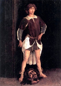 Antonio del Pollaiolo (Antonio Benci called il Pollaiolo; Firenze 1431 or 1432 - Roma 1498); David vittorioso (David victorious over Goliath); c. 1472; tempera on wood; Staatliche Museen, Berlin