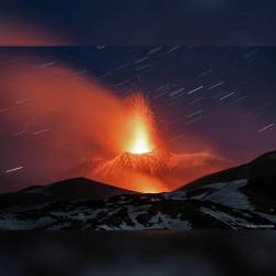 Mt. Etna Lava Plume #nasa #apod #mtetna #volcano #lava #lavaplume #volcanicbomb #eruption #sicily #italy #rotation #stars #startrails #space #science #astronomy