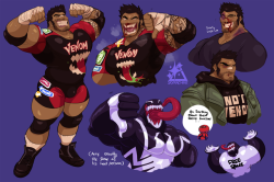 bigbadblackooze: skymachine:   1. messing around with me eddie brock design… fighter ? maybe the guy spiderman wrestled for money when he first got his powers. who knows. i sure dont. hes always fighting, hes always yelling, but hes “technically”