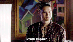 magnusandalec:  The cute face Alec makes when he takes a sip, and how Magnus looks at him. :3 *sighs* Throbbing migraine (I get them a lot) so no more gifs tonight. I’ll do more in the morning if I’m feeling well enough to sit upright. 