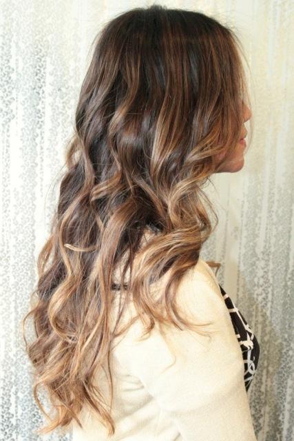 Honey brown hair with blonde highlights
