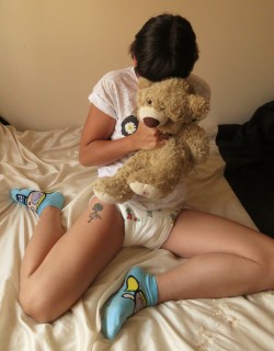 littleminxy3:  What could be better than an SDK nappy, Powerpuff Girls socks and a cute teddy? :)