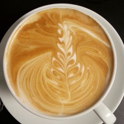 Medium decaf latte made with whole milk. #barista #baristalife #latte #latteart  (at Sofá Café)