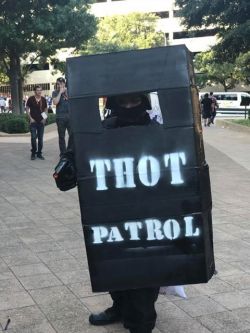 servals-dank-meme-machine:Me and my friend made a Thot Patrol shield for his black airshit loadout for A-Kon. We had a group to remove thots and protect waifus.  