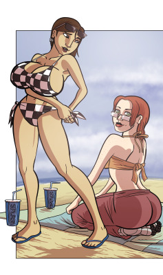 lightfootadv:  My annual picture of Annie from my comic “Pulse” in a checkered bikini (even though there’s no real explanation why). This year, here’s also Lucy from Pulse. 