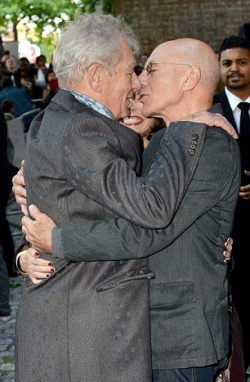 sangfroidwoolf:  Patrick Stewart kisses Ian McKellen at the premiere of Mr Holmes, held at the Odeon cinema, Kensington, London, 10 June 2015.