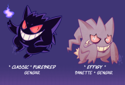 skeleslime-phantom:      ✨  👻 ~ Gengar Crossbreeds! ~ 👻  ✨     I love this purple smiling joker a lot so I wanted see them fused with the other Pokemon in their egg group. If these were real you can bet that my entire team would just be all