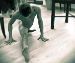naked-yoga-practice:  benashvilla:ben ashton pictures &amp; stories Yogi splits. Not an easy pose for me.