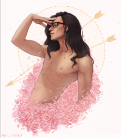 naimly:  What was supposed to be a study of the ridiculously beautiful and ridiculously kind @rikzpt that got a little out of hand, because boy do I love flowers and gold a bit too much.  Here’s the photo I used for a ref! ♥   