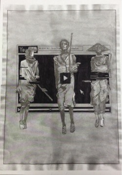 katlegotlabela:  Progress of ‘Harlem Shake meets Masaai/Afrofuturism’ Ink, chalk and pencil on photocopies 