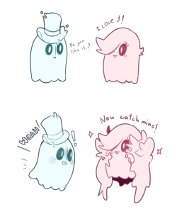 leaf-submas:  Napstablook and Happstablook.  Together,they combine cuteness power…. ((Thank you for 11,111+ followers in Tumblr)) 