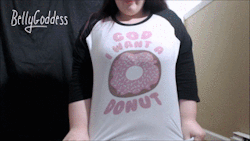 thebellygoddess:  God I Want A DoughnutIn this one I eat a bunch of doughnuts, jiggle my bloated belly, and drink milk right out of the carton! In the end I show off my massive belly and even burp! 1080 HD l 11:10 l AmateurPorn l 7 Tokens*GIF quality