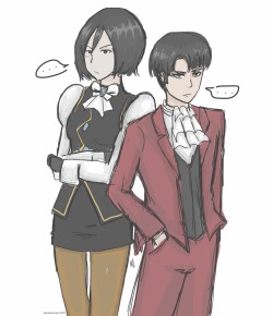 blamedorange:  Day 5: Alternate Universe &ldquo;OBJECTION!&rdquo; Shingeki no Phoenix Wright? Originally Mikasa was supposed to be Lana Skye since both of them wear red scarves (also they have bandages on their hands). But i figured it would make more
