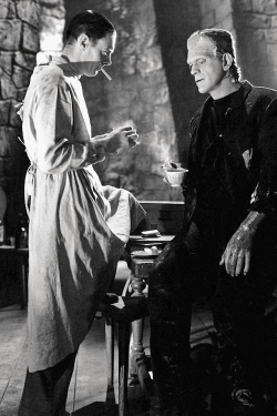 vintagegal:  Colin Clive and Boris Karloff on the set of Bride of Frankenstein (1935) 