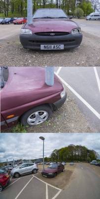 facts-i-just-made-up:  wet-farts-smell-the-same:  Somebody explain this to me  The car was left there for well over 20 years, and in that time a street lamp grew up through its engine and hood.The phenomenon is seen more often with trees and older cars,