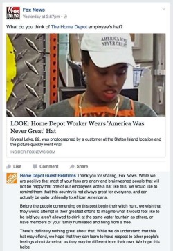 lumos5001:  etherealgyal:  America was never great.  this pleases me greatly   Is the Home Depot reply real? If so that&rsquo;s dope as shit.