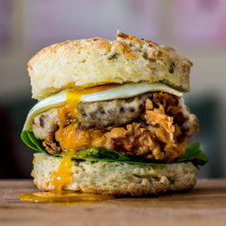 food52:  Give thanks to the chicken biscuit.Fried Chicken &amp; Biscuit Burger with Country Sausage Gravy via Food and Wine