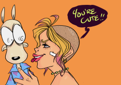 Tank Girl flirting with Rocko. Done by an anonymous DrawFriend.