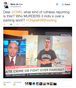 jelatinaaa:  fattysaid:First there was hardly any coverage of the Chapel Hill shootings and now that there is, a number of major media outlets are trying to pass this off as a “dispute over a parking space.” Stop trying to twist the facts: this was