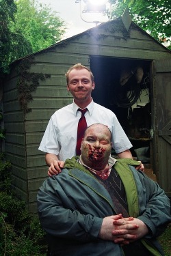 fuckyeahbehindthescenes:  The original script called for Shaun to beat Mary and the hulking zombie with a girl’s bicycle. Shaun of the Dead (2004) 