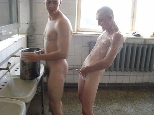 Naked men locker room