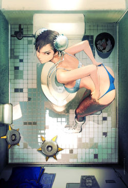 cavalier-renegade: endofsummer09:  Chun-Li ~Street Fighter~    Ceiling Vega is watching you strip.  wouldnt be the first time lol &lt; |D’‘‘‘
