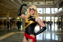 starkexpos:  gillykins:  Ms Marvel @ MegaCon 2013Photos By: Patrick SunTop Question: ‘how did you make your boots?’:The boots are sock pieces made out of a leather look spandex and sewn into dance tights.  That way I can just slip on a pair of black