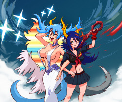 peppertode:  MKbuster‘s characters doing a mother-daughter cosplay, Kill la Kill style!  Im losing my way! &lt;3 &lt;3 &lt;3