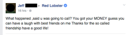 grampaandgrandmasterflash:  I thought you were different, Red Lobster.As seen on /r/oldpeoplefacebook