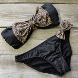 laidbackbitch:  styles-trending-now:  (via Off The Wall Black Leopard Bow Top Bandeau Bikini on Wanelo)  yup i probably need this.