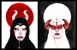 xlittlemissmaggiemayx:Recent paintings I did using the lovely Mortem3r’s face as a reference.Her features worked so well with my style :)I call them Tsuno (Which is Japanese for horns apparently)You can check out Suzy’s channel here! Check out my