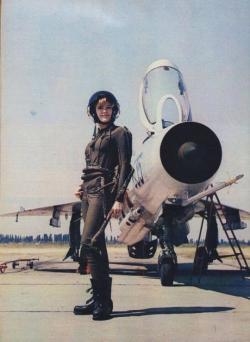 picturesinhistoryblog:Miss Universe of Yugoslavia, with a MiG-21F, 1968.