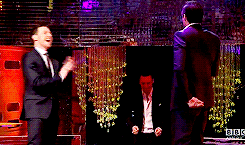 idontwannathink-anymore:  James McAvoy, Michael Fassbender and Hugh Jackman having fun at the Graham Norton Show 