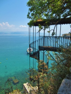 vwcampervan-aldridge:  Spiral staircase to the sea, Corfu Town, Greece  All Original Photography by http://vwcampervan-aldridge.tumblr.com  