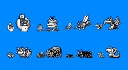 gameboydemakes: Next on the roll up, enemies, get yer’ enemies. We got Chucktas, Hugweed, Needlenose, Guzzard, Spike, Tahoolie the Tarantula, Terry the True ant, and King Cobra Kai! Like the sprites? Check out the Gameboy demake some were in! [Patreon]