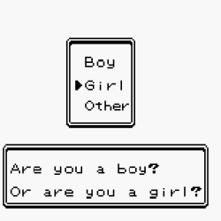 pkmncoordinators:  big-poppa-snorlax:  mikumoon:  chokobo:  Because Pokemon shouldn’t force you to pick a gender you may not associate with.    Oh, just STOP WITH THIS. Do you know how complicated it would be if the game designers had to account for