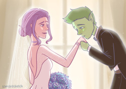 samarasketch:MarriageBBRae Week Day 5 The Titans were surprised at the announcement of their engagement. So were every other person who knew them well. They being so mismatched in temperament and- well, everything.   Even when the day of the wedding arriv